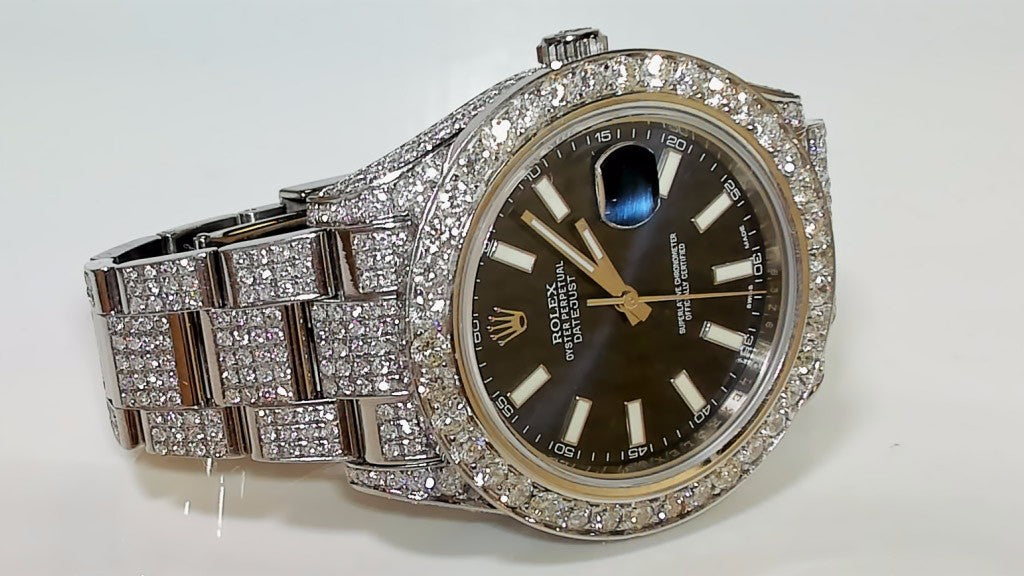 **Rolex Datejust II Blue Dial Fully Iced Out Diamond Watch**