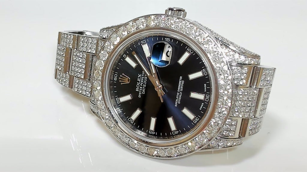 **Rolex Datejust II Blue Dial Fully Iced Out Diamond Watch**