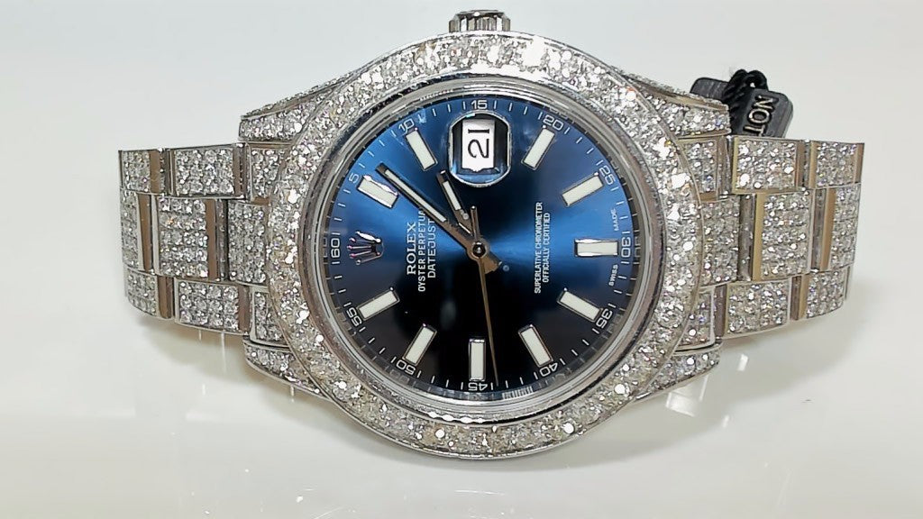 **Rolex Datejust II Blue Dial Fully Iced Out Diamond Watch**