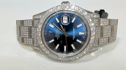 **Rolex Datejust II Blue Dial Fully Iced Out Diamond Watch**