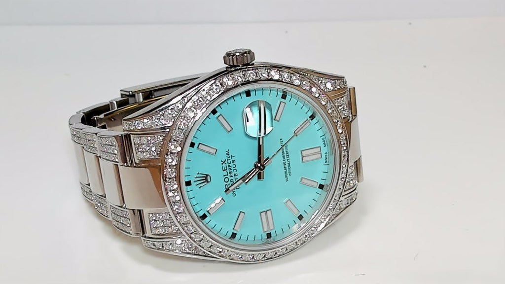 Rolex Datejust 41mm Tiffany Blue Dial Diamond Bezel and Band