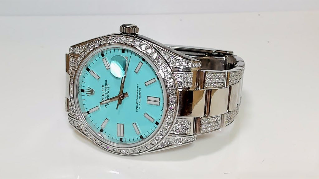 Rolex Datejust 41mm Tiffany Blue Dial Diamond Bezel and Band