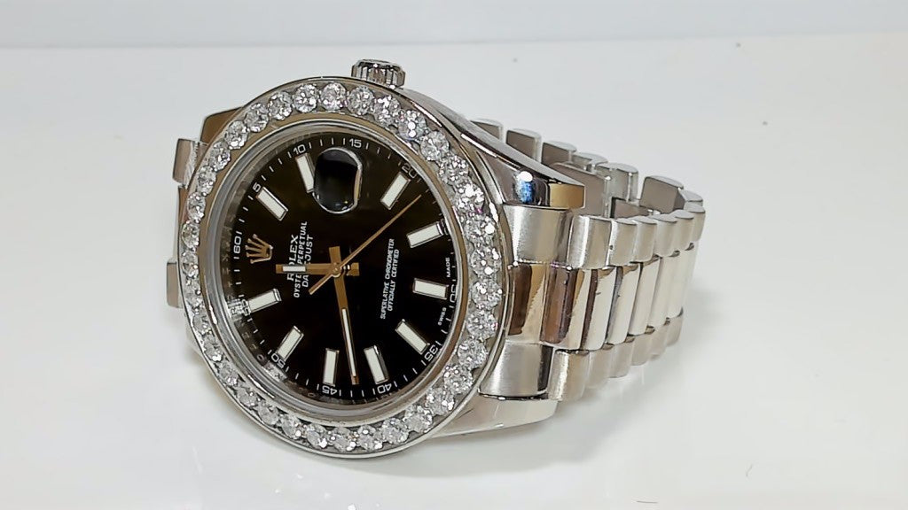 Rolex Datejust 41mm Black Dial Diamond Bezel 18K White Gold
