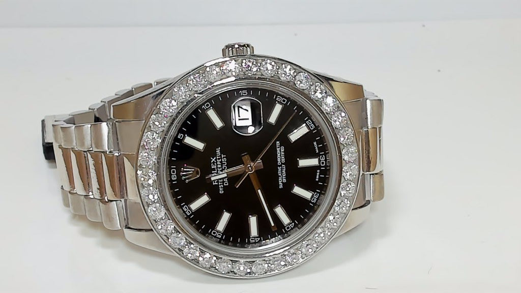 Rolex Datejust 41mm Black Dial Diamond Bezel 18K White Gold