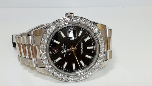 Rolex Datejust 41mm Black Dial Diamond Bezel 18K White Gold