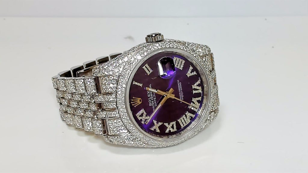 **Rolex Datejust 36mm Iced Out Purple Roman Dial 116200 Jubilee**