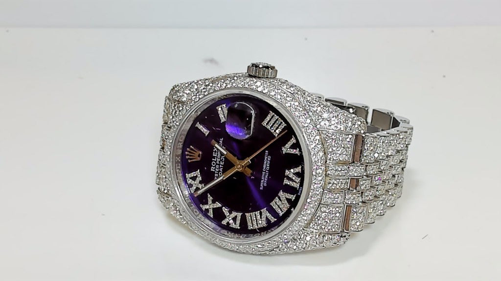 **Rolex Datejust 36mm Iced Out Purple Roman Dial 116200 Jubilee**