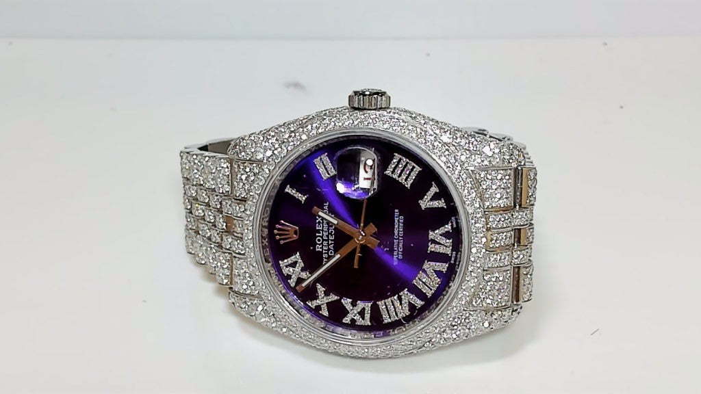 **Rolex Datejust 36mm Iced Out Purple Roman Dial 116200 Jubilee**