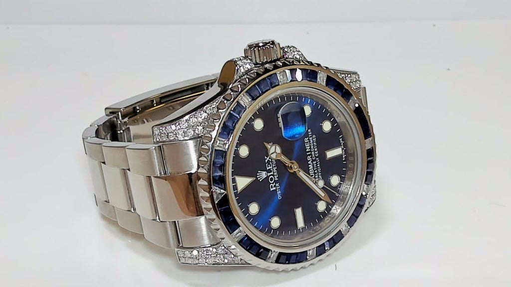 **Rolex Submariner Blue Dial with Diamond Lugs and Sapphire Bezel**