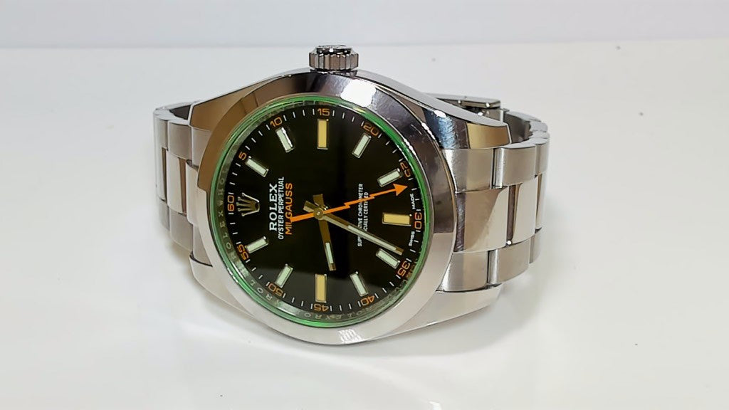 Rolex Milgauss Stainless Steel Men's Watch Black Dial Green Sapphire