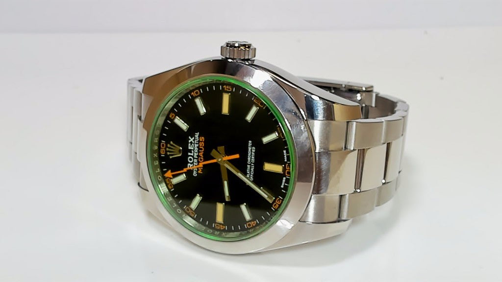 Rolex Milgauss Stainless Steel Men's Watch Black Dial Green Sapphire
