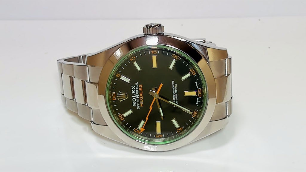 Rolex Milgauss Stainless Steel Men's Watch Black Dial Green Sapphire