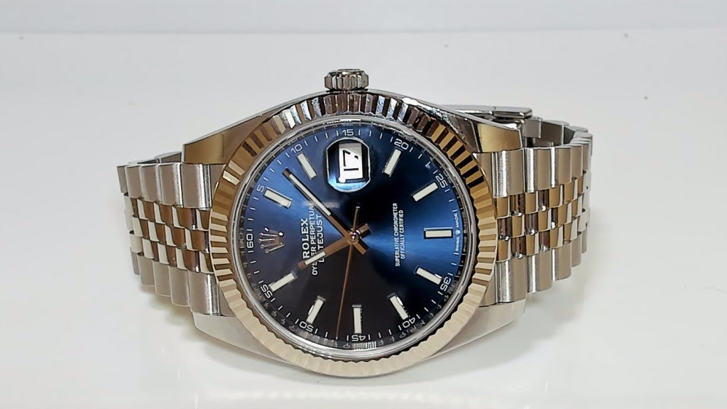 **Rolex Datejust 41 Blue Sunray Dial Fluted Bezel Jubilee Watch**