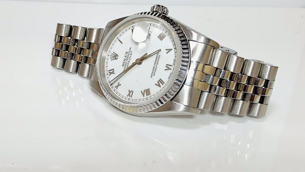 **Rolex Datejust 36mm 16220 White Roman Dial Jubilee Bracelet**