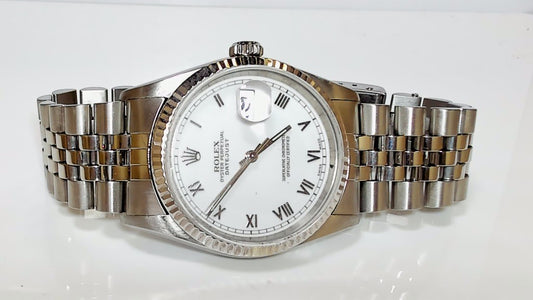**Rolex Datejust 36mm 16220 White Roman Dial Jubilee Bracelet**