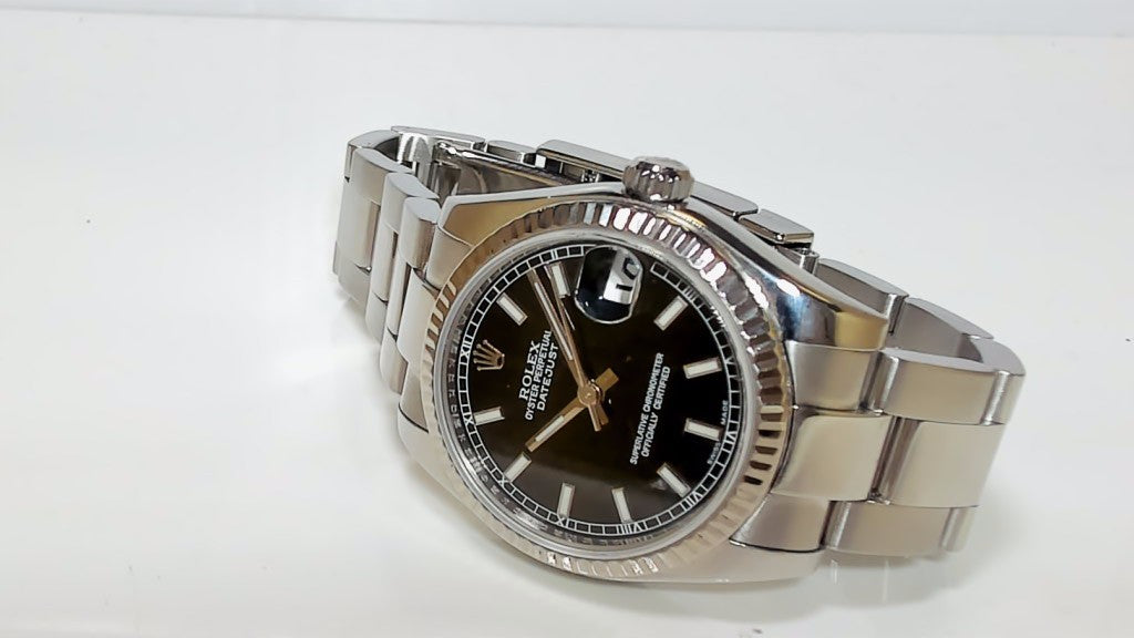 **Rolex Datejust 31mm Stainless Steel Black Dial Fluted Bezel Watch**