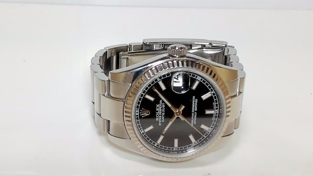 **Rolex Datejust 31mm Stainless Steel Black Dial Fluted Bezel Watch**