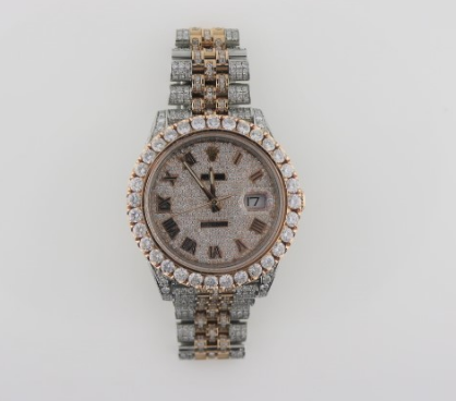 **41mm Rolex Datejust Two-Tone Rose Gold Fully Iced Diamond Watch**