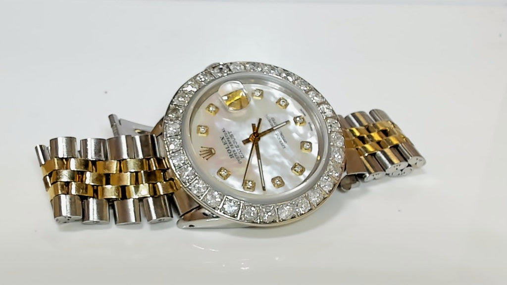**Rolex Datejust 36mm Two-Tone Mother of Pearl Diamond Bezel Watch**