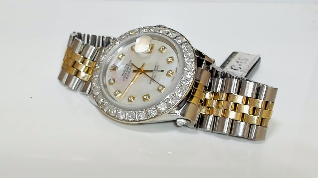 **Rolex Datejust 36mm Two-Tone Mother of Pearl Diamond Bezel Watch**