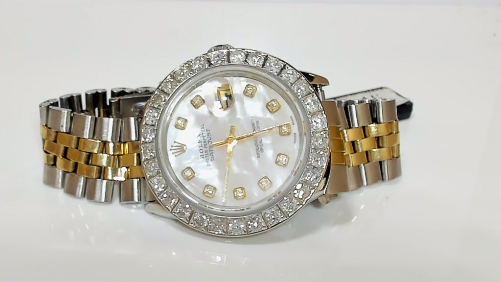 **Rolex Datejust 36mm Two-Tone Mother of Pearl Diamond Bezel Watch**