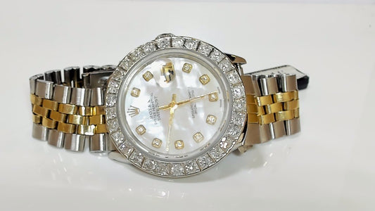 **Rolex Datejust 36mm Two-Tone Mother of Pearl Diamond Bezel Watch**