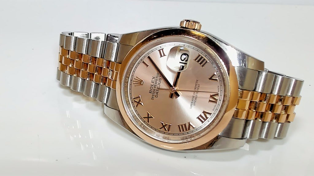 **Rolex Datejust 36 Everose Gold Steel Pink Roman Dial 116201**