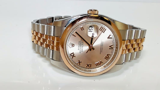 **Rolex Datejust 36 Everose Gold Steel Pink Roman Dial 116201**