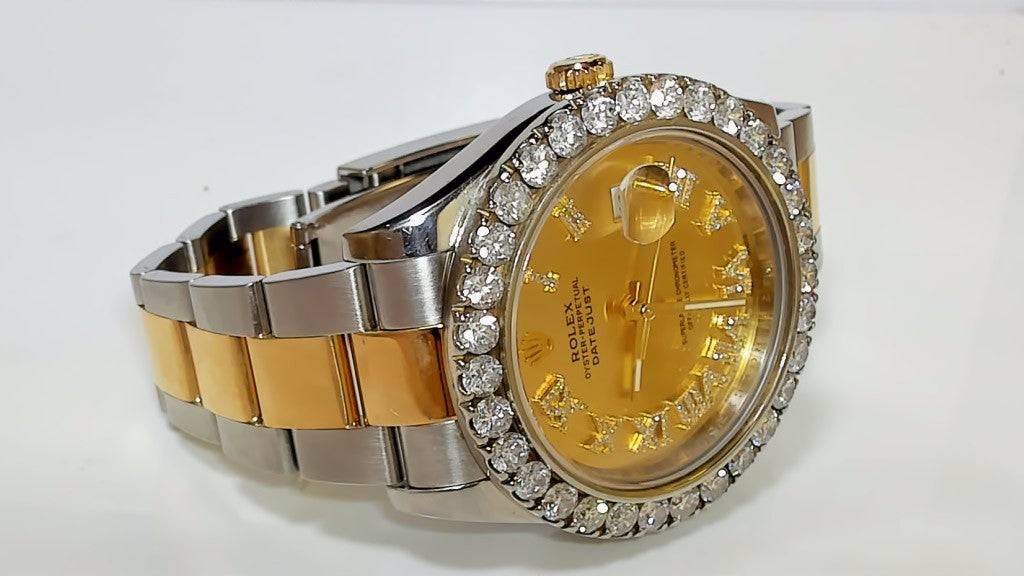**Rolex Datejust II 41mm Diamond Bezel Two-Tone Champagne Roman Dial**