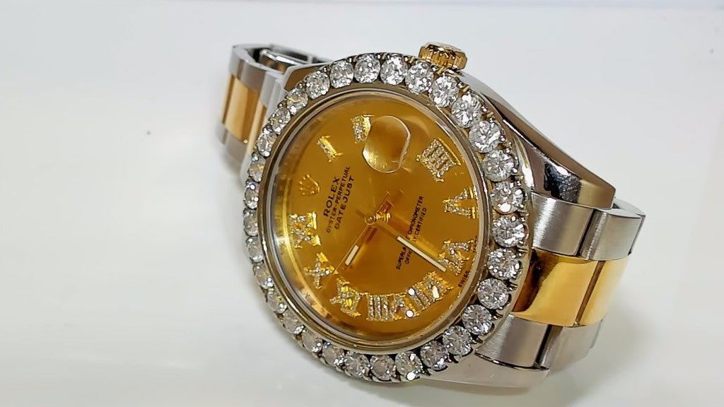 **Rolex Datejust II 41mm Diamond Bezel Two-Tone Champagne Roman Dial**