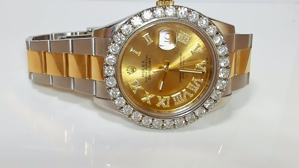 **Rolex Datejust II 41mm Diamond Bezel Two-Tone Champagne Roman Dial**