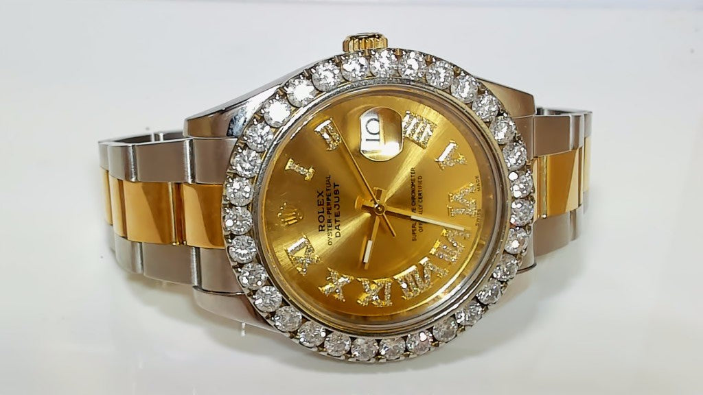**Rolex Datejust II 41mm Diamond Bezel Two-Tone Champagne Roman Dial**