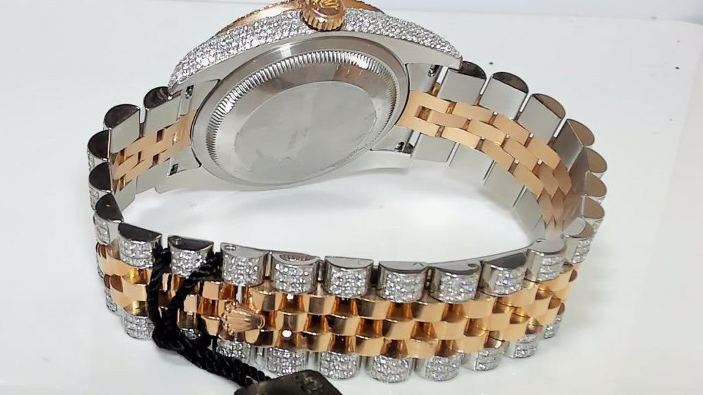 **36mm Two-Tone Rose Gold Diamond Iced Out Rolex Datejust Watch**