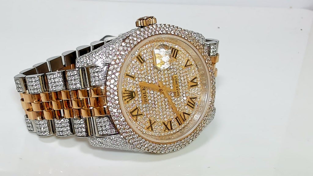 **36mm Two-Tone Rose Gold Diamond Iced Out Rolex Datejust Watch**