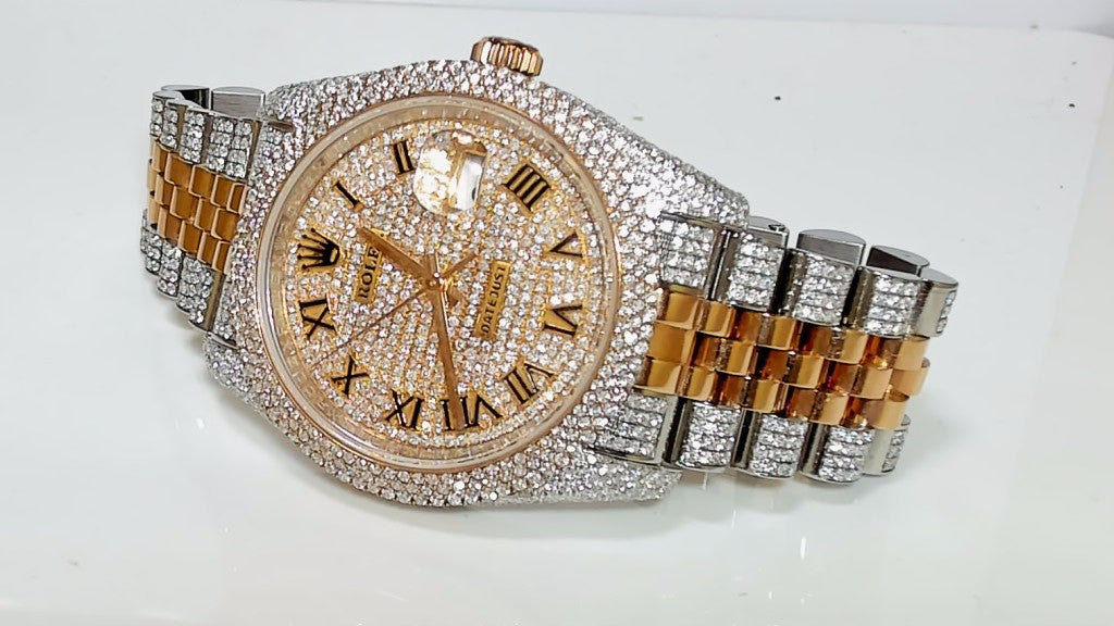 **36mm Two-Tone Rose Gold Diamond Iced Out Rolex Datejust Watch**