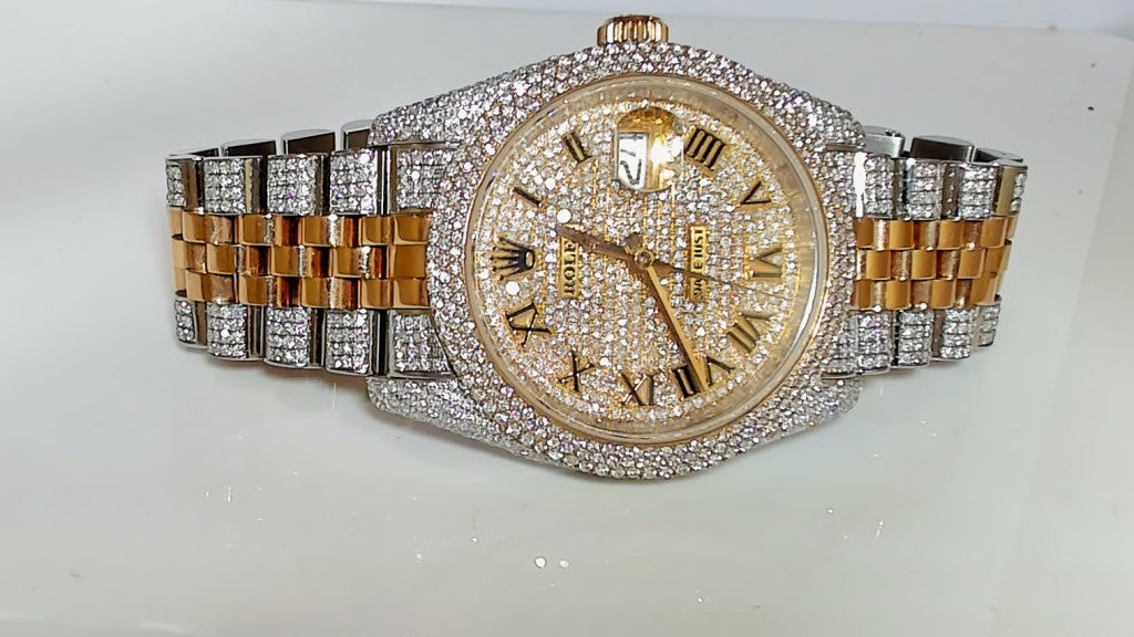 **36mm Two-Tone Rose Gold Diamond Iced Out Rolex Datejust Watch**