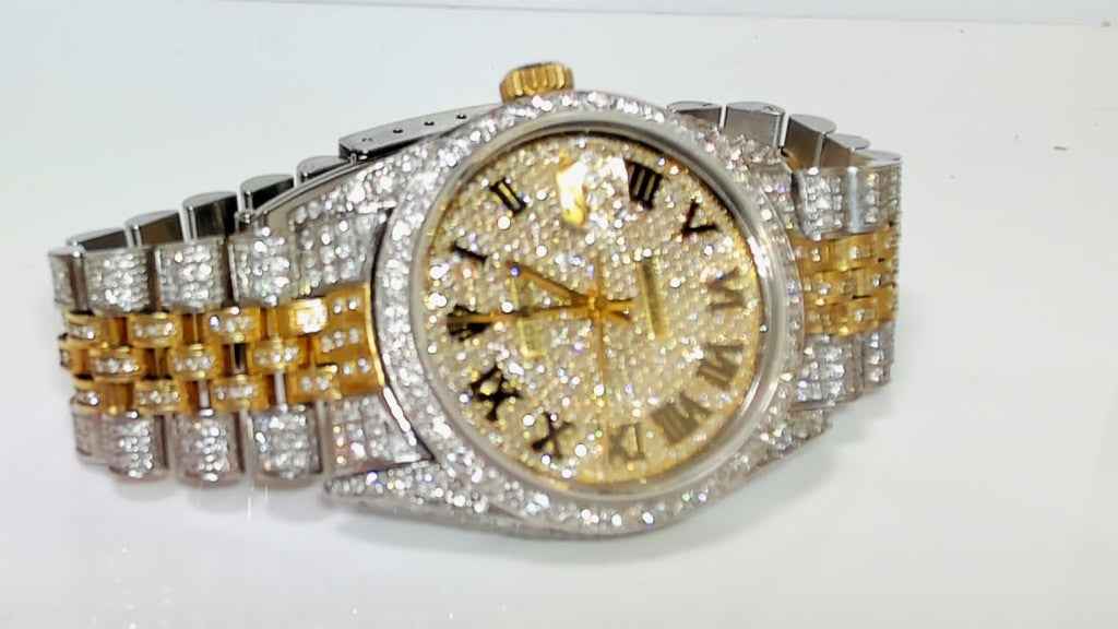 **36mm Iced-Out Two-Tone Rolex Datejust Diamond Watch, Jubilee Bracelet**