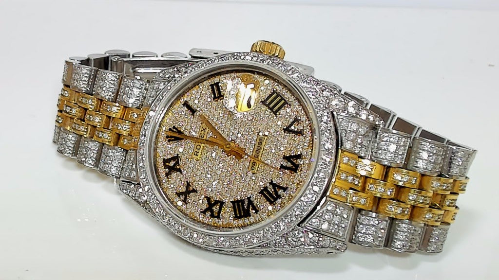 **36mm Iced-Out Two-Tone Rolex Datejust Diamond Watch, Jubilee Bracelet**