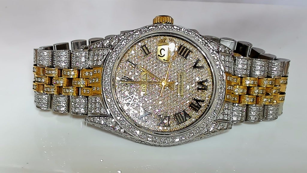 **36mm Iced-Out Two-Tone Rolex Datejust Diamond Watch, Jubilee Bracelet**