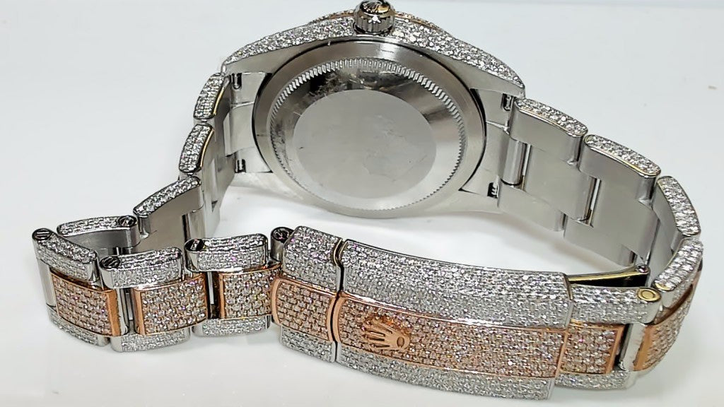 **Rolex 31mm Two-Tone Datejust Fully Iced Out Diamond Pavé Watch**