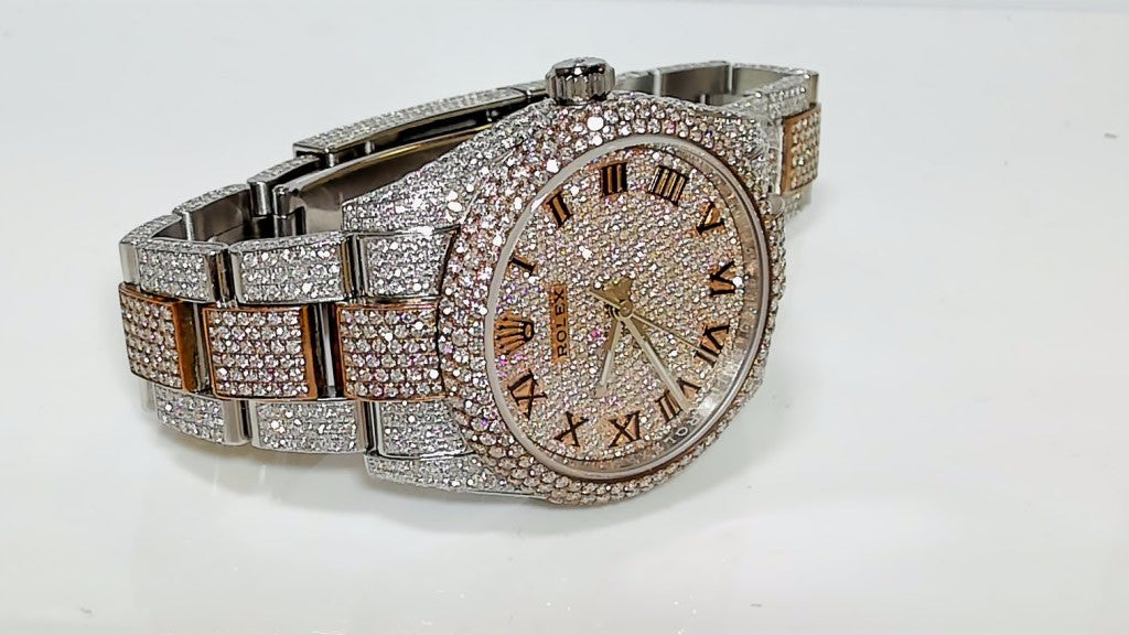 **Rolex 31mm Two-Tone Datejust Fully Iced Out Diamond Pavé Watch**