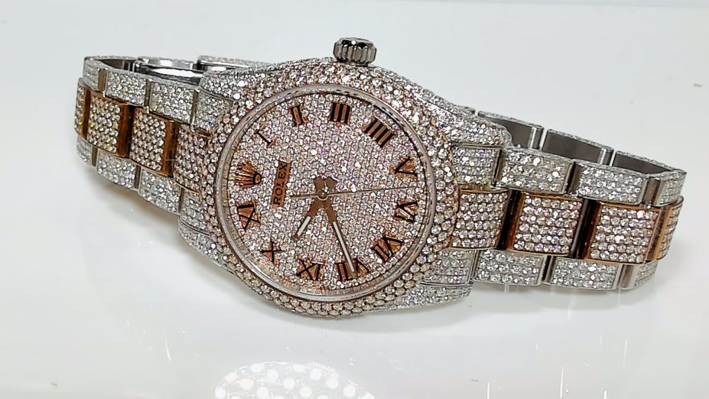 **Rolex 31mm Two-Tone Datejust Fully Iced Out Diamond Pavé Watch**