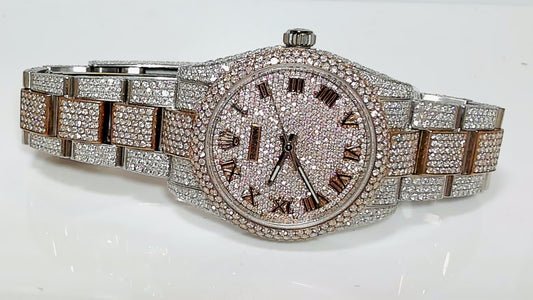 **Rolex 31mm Two-Tone Datejust Fully Iced Out Diamond Pavé Watch**