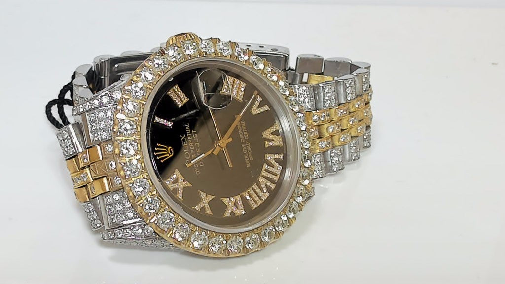 **Rolex 36mm Datejust Two-Tone Iced Out Diamond Jubilee Watch**