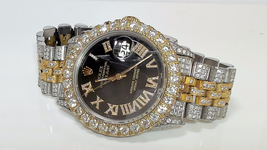 **Rolex 36mm Datejust Two-Tone Iced Out Diamond Jubilee Watch**