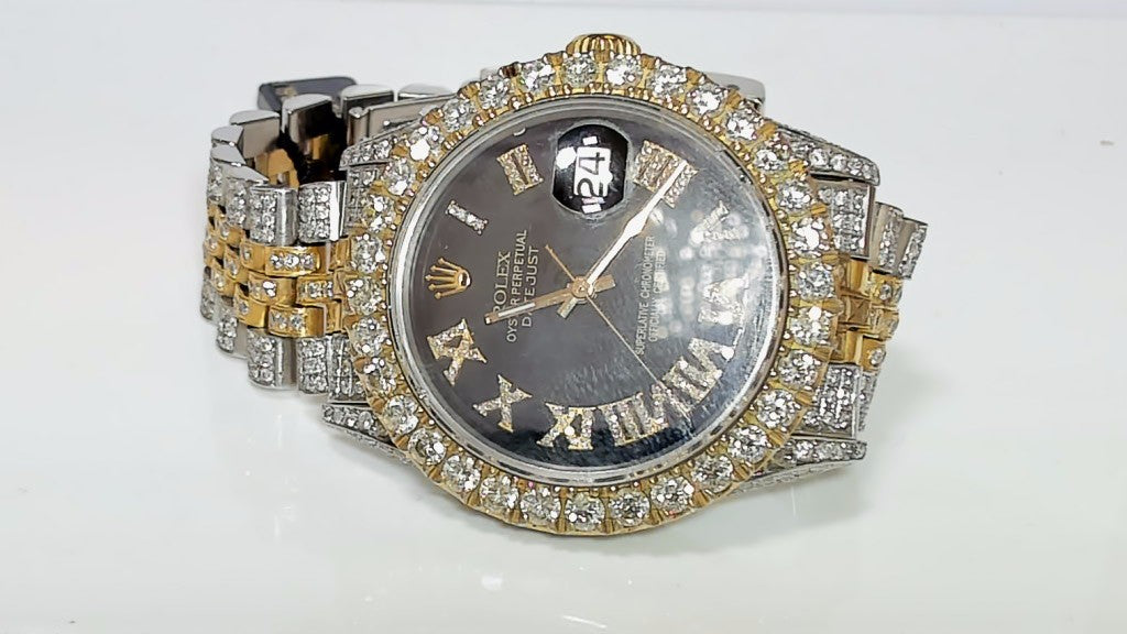 **Rolex 36mm Datejust Two-Tone Iced Out Diamond Jubilee Watch**