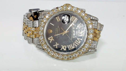 **Rolex 36mm Datejust Two-Tone Iced Out Diamond Jubilee Watch**