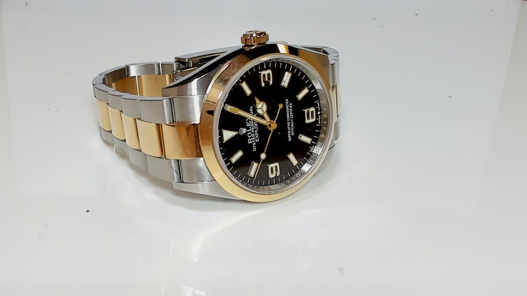 **Men's Rolex Explorer 124273 36mm Two-Tone Yellow Gold and Steel**