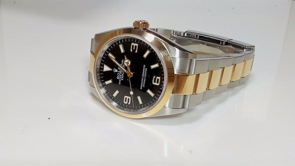 **Men's Rolex Explorer 124273 36mm Two-Tone Yellow Gold and Steel**