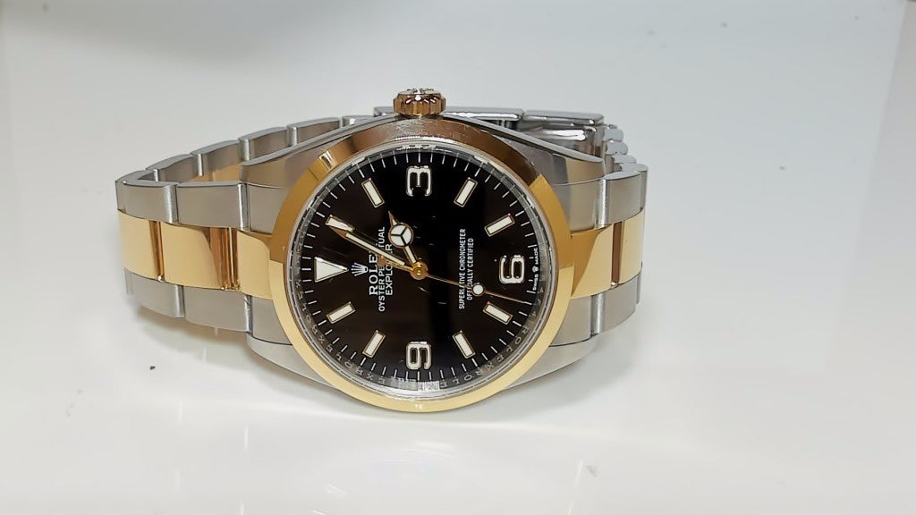 **Men's Rolex Explorer 124273 36mm Two-Tone Yellow Gold and Steel**